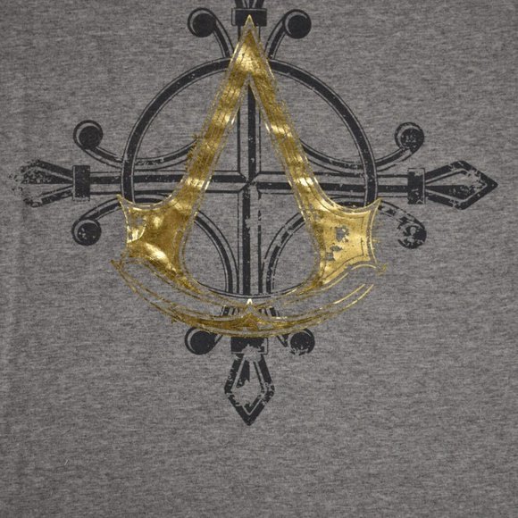 Assassin's Creed Mens Movie Game Gold Inlay Logo Gray Tee Shirt New - Picture 4 of 7